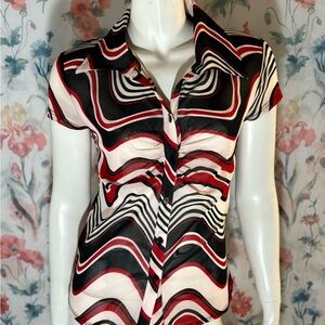 Vintage Janette Black and White Short Sleeve Fitted Button Down